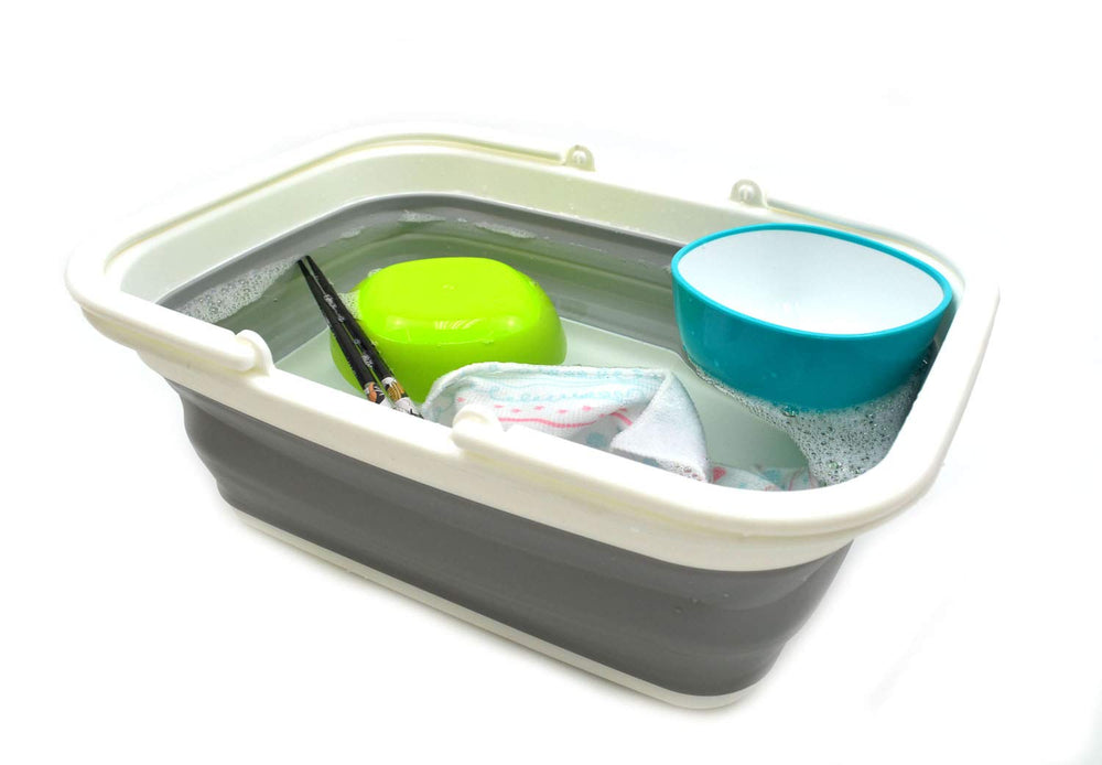 SAMMART tub beside a hand for scale showing actual size and packing advantage