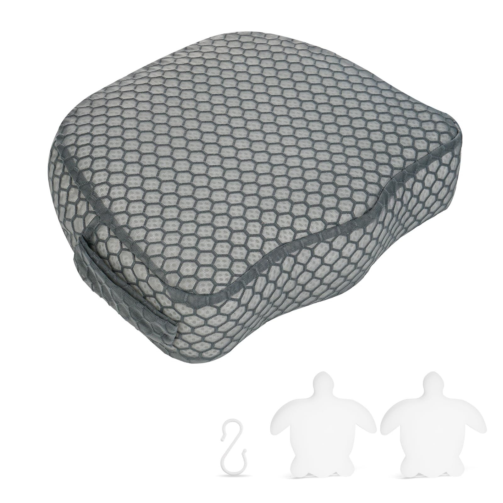 Samplife booster seat front view showing cushioned top and grey cover for comfort
