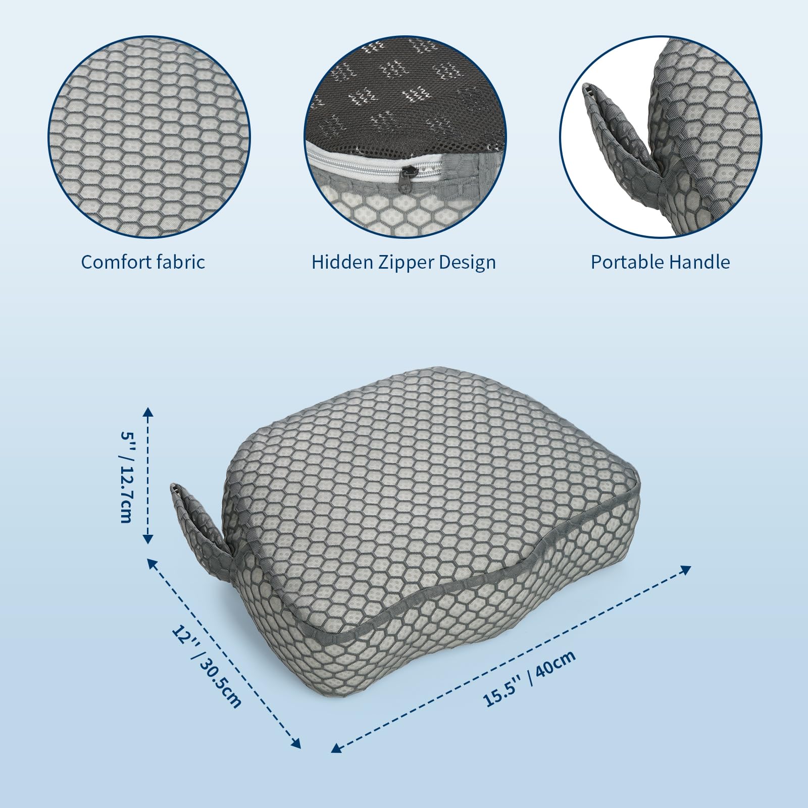 Samplife hidden reinforced zipper detail that allows easy cover removal