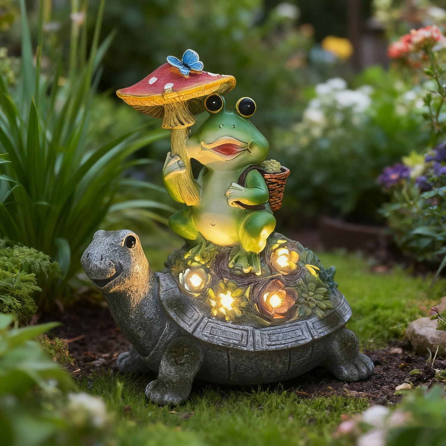 SAMPU CRAFT LED succulents glowing at night, provides warm ambient garden light