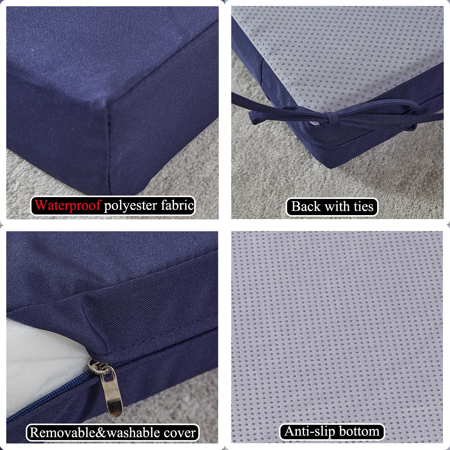 SAMTY non-slip bottom and ties detail keeping cushions secured on chairs