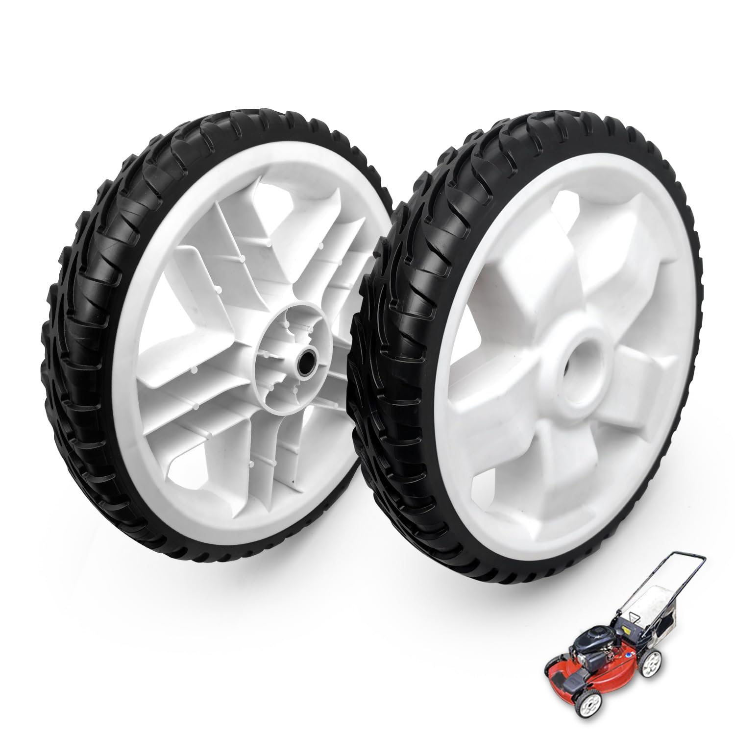 sanbaiyi front view of both 11-inch replacement wheels showing fit and design benefit
