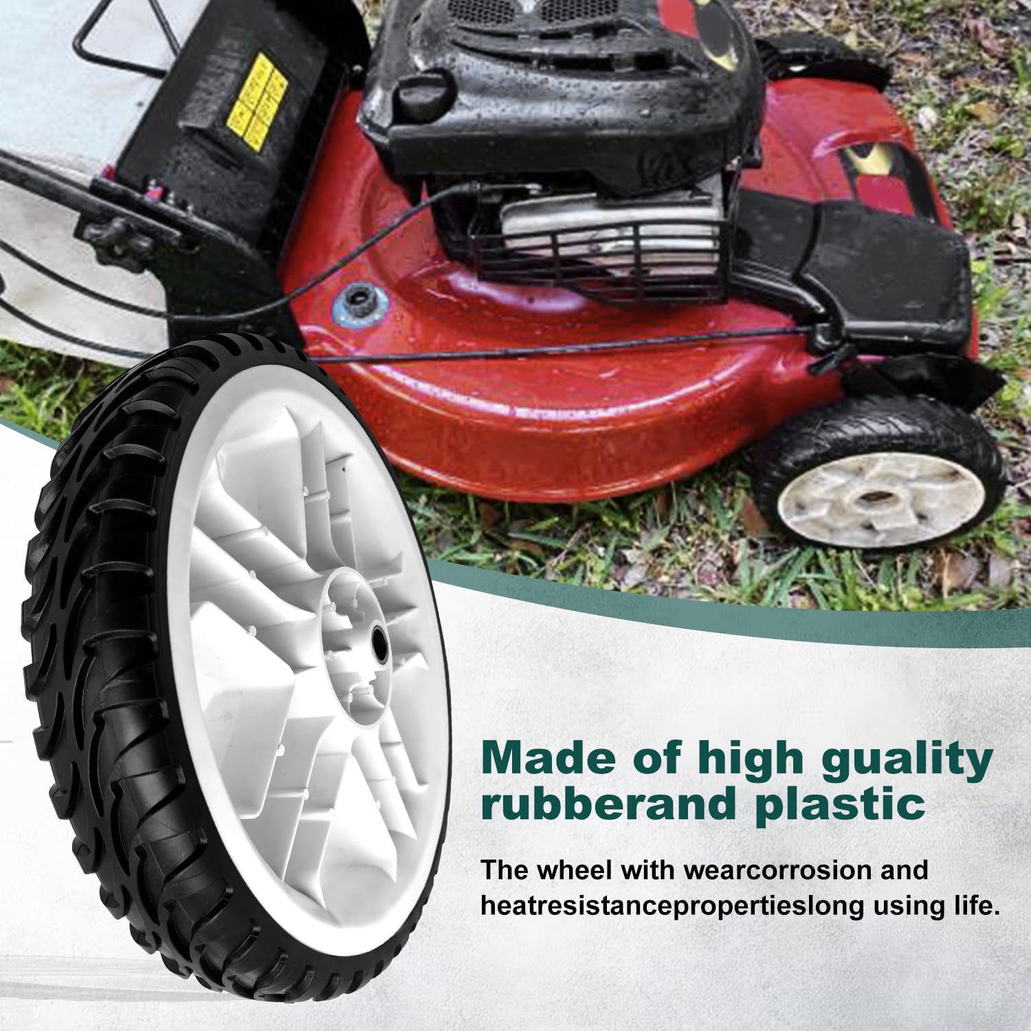 sanbaiyi wheel on lawn mower in yard showing restored performance and stability