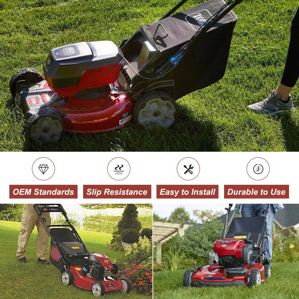sanbaiyi installed on a mower driving across grass illustrating improved traction