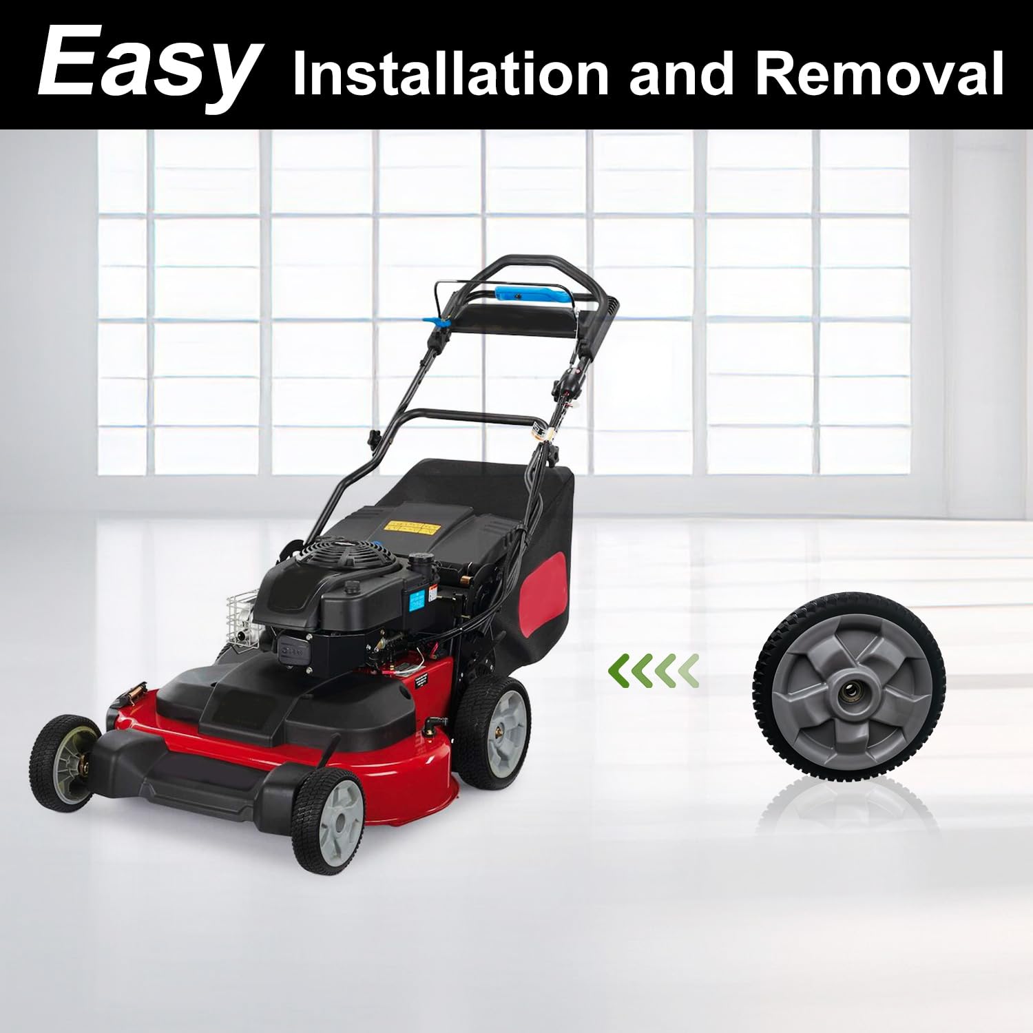 sanbaiyi wheel installed on mower illustrating restored maneuverability