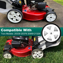 sanbaiyi wheel mounted on mower axle demonstrating easy replacement benefit