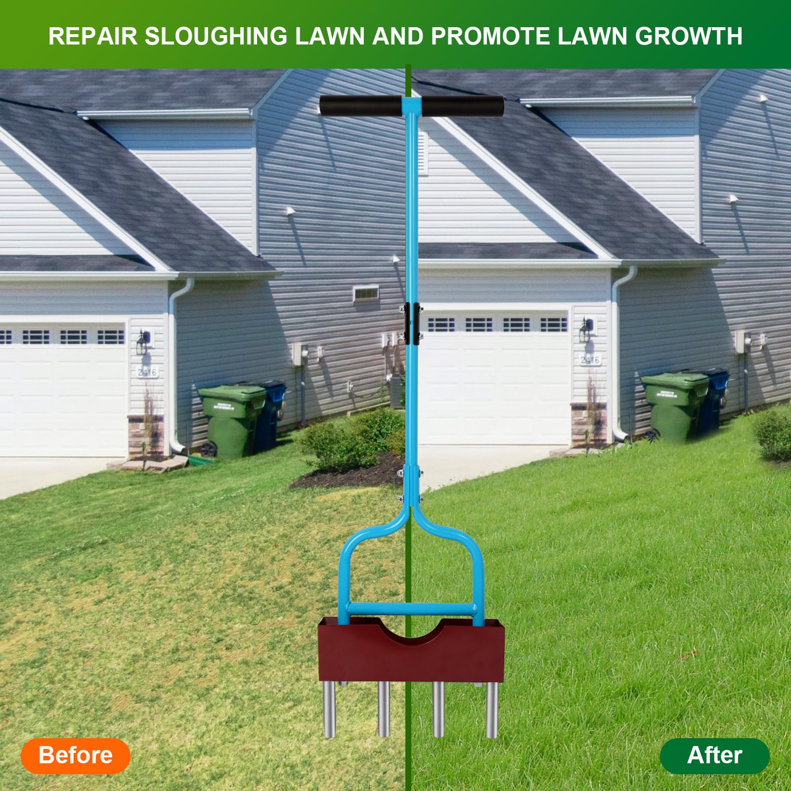 sancat aerator in use on lawn showing healthier root-zone aeration benefit