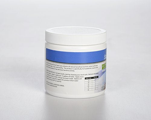 Sanco Industries stock tank with a tablet dissolving, clearer water for livestock