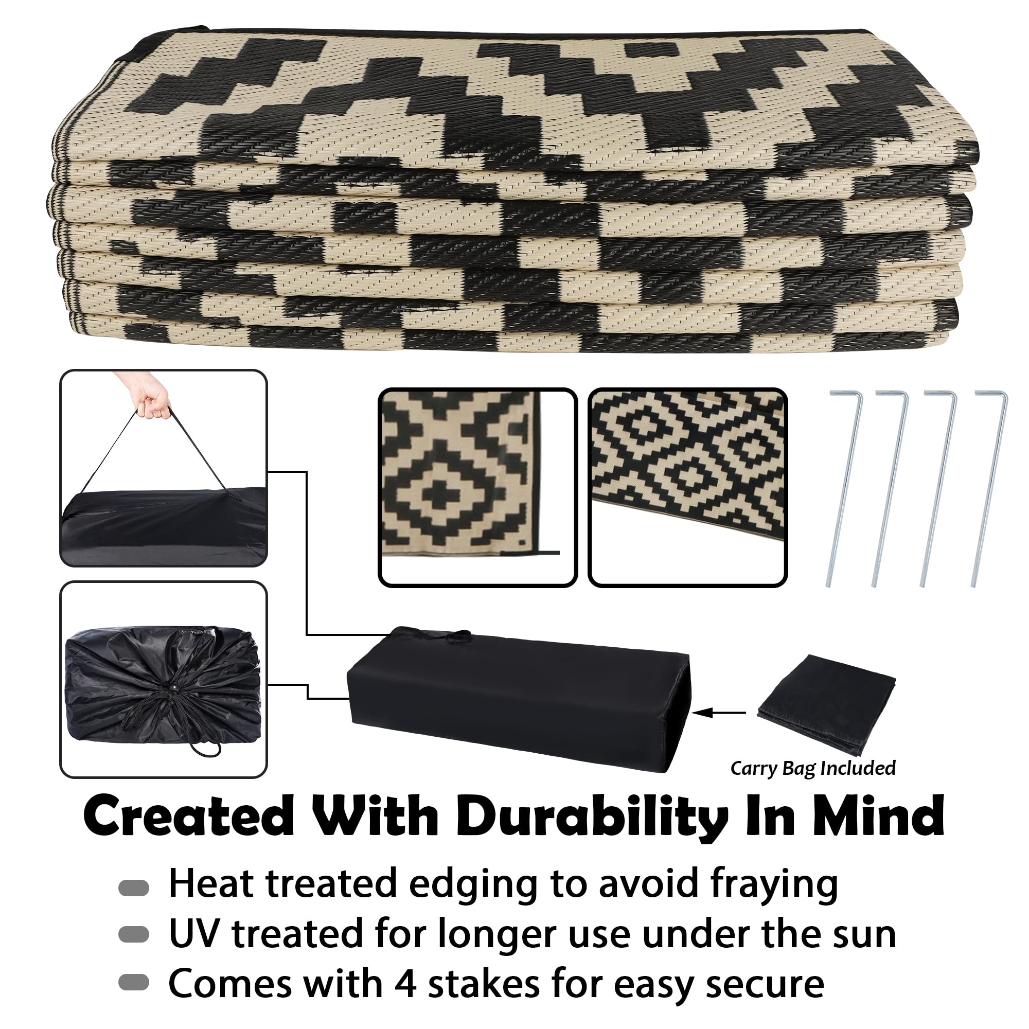 SAND MINE rug folded and stored in carrying bag for easy transport and storage