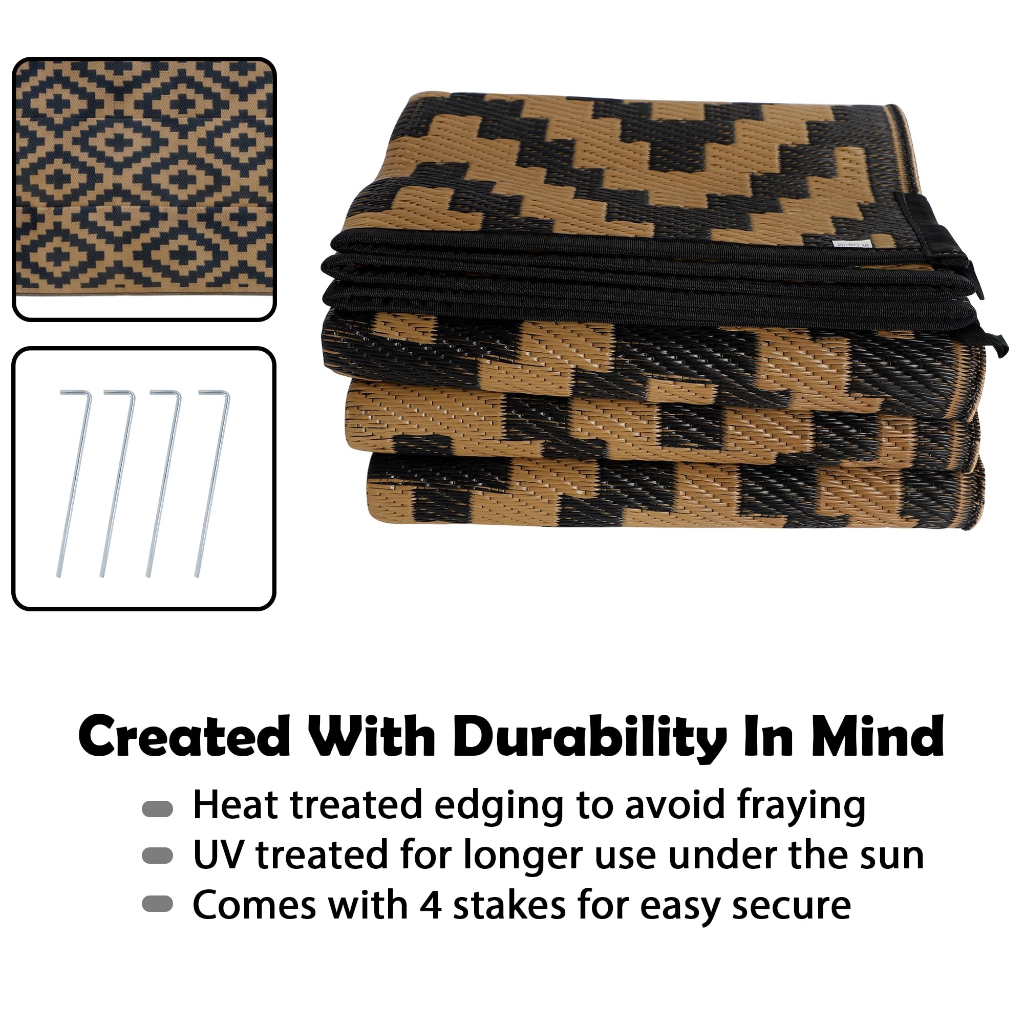 SAND MINE outdoor mat under patio furniture demonstrating protected flooring