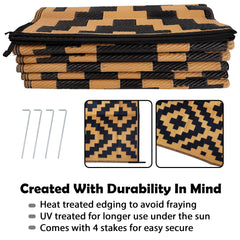 SAND MINE mat under patio furniture, creates defined outdoor seating area and comfort