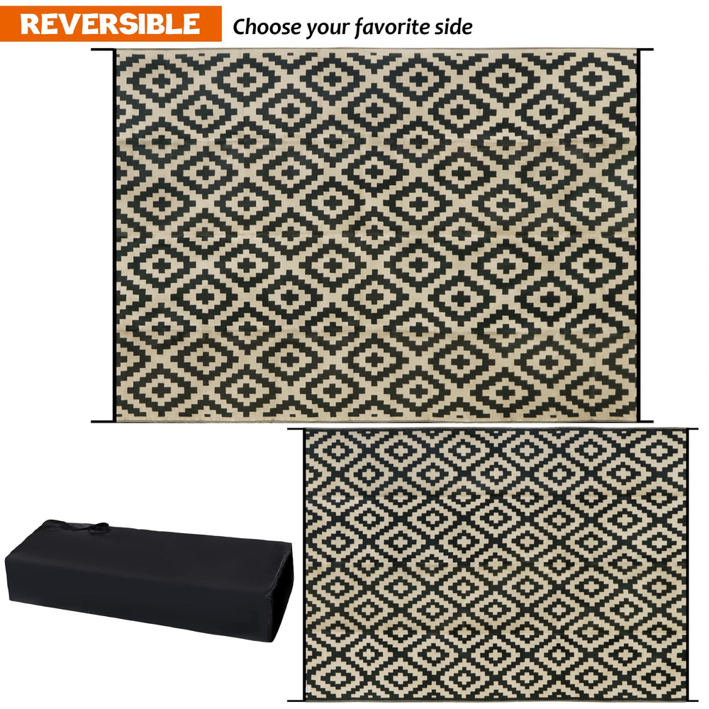 SAND MINE rug under patio furniture creates tidy outdoor seating area and protection