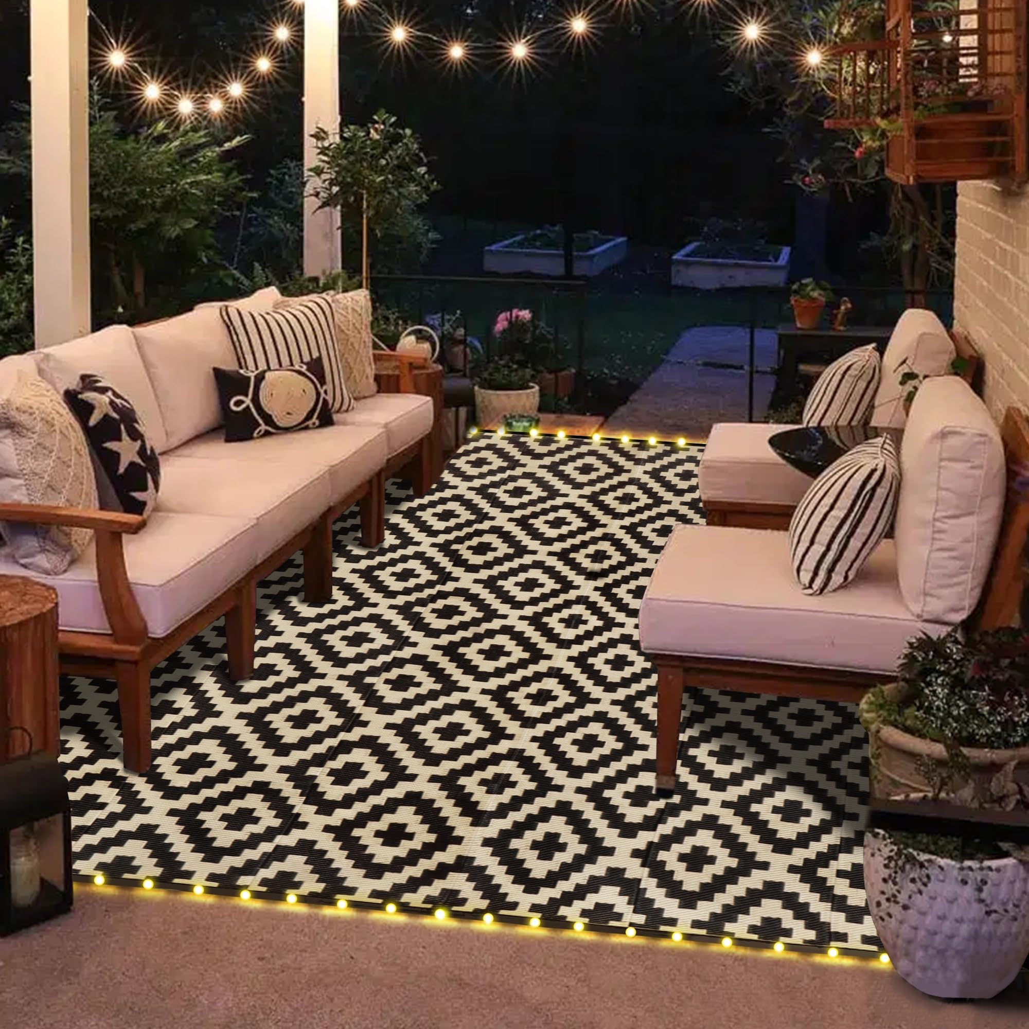 SAND MINE rug beside chair to show 8x10 scale and yard coverage