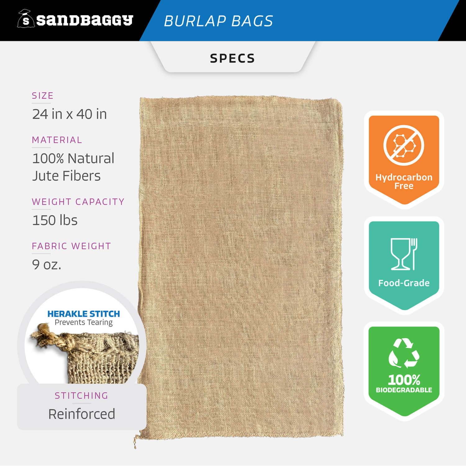Sandbaggy close weave texture of jute, breathable fibers that reduce moisture