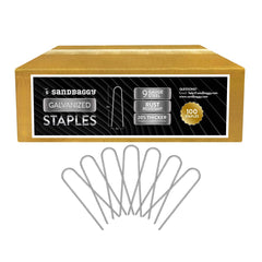 Sandbaggy front pack showing 100-count staples and durable packaging benefit