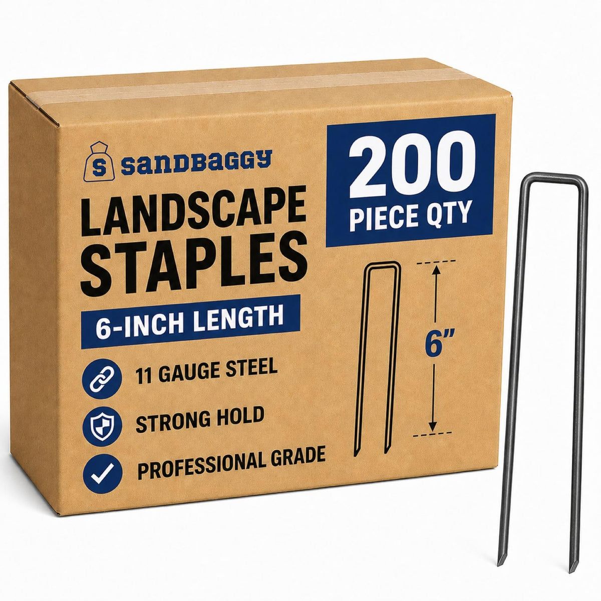 Sandbaggy front packaging showing 200 staples and easy storage benefit