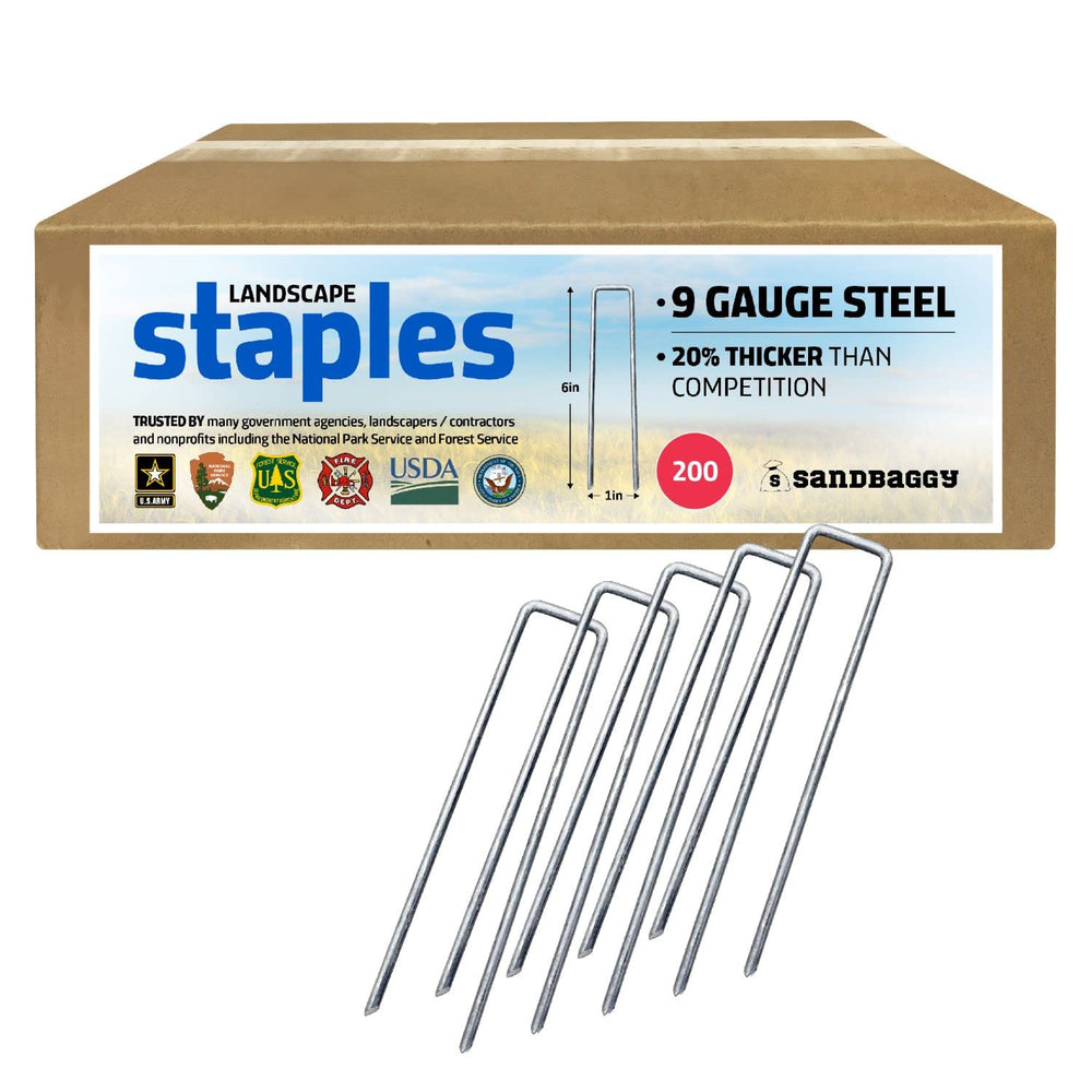 Sandbaggy front packaging showing 200 staples and durable bulk pack benefit