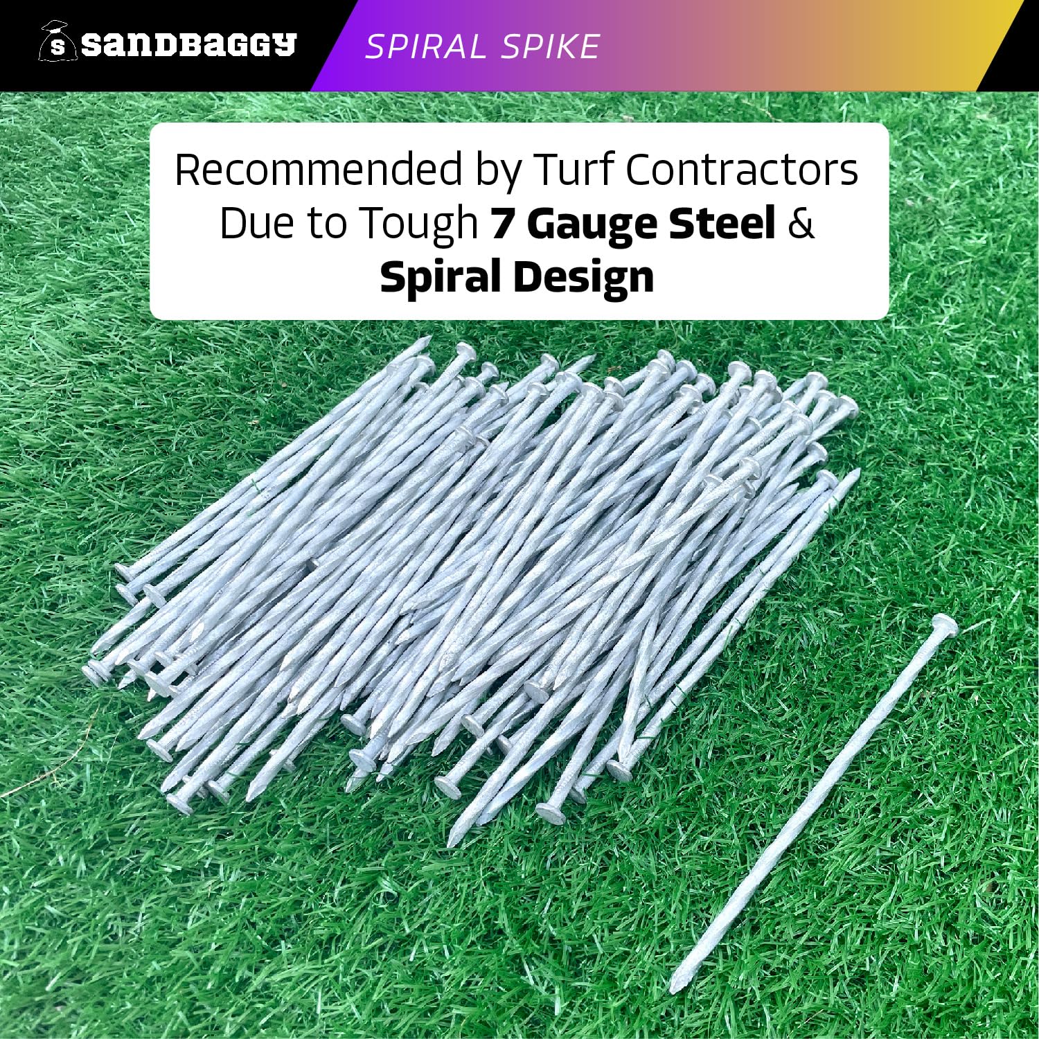 Sandbaggy head detail showing smooth galvanized finish and safe low profile