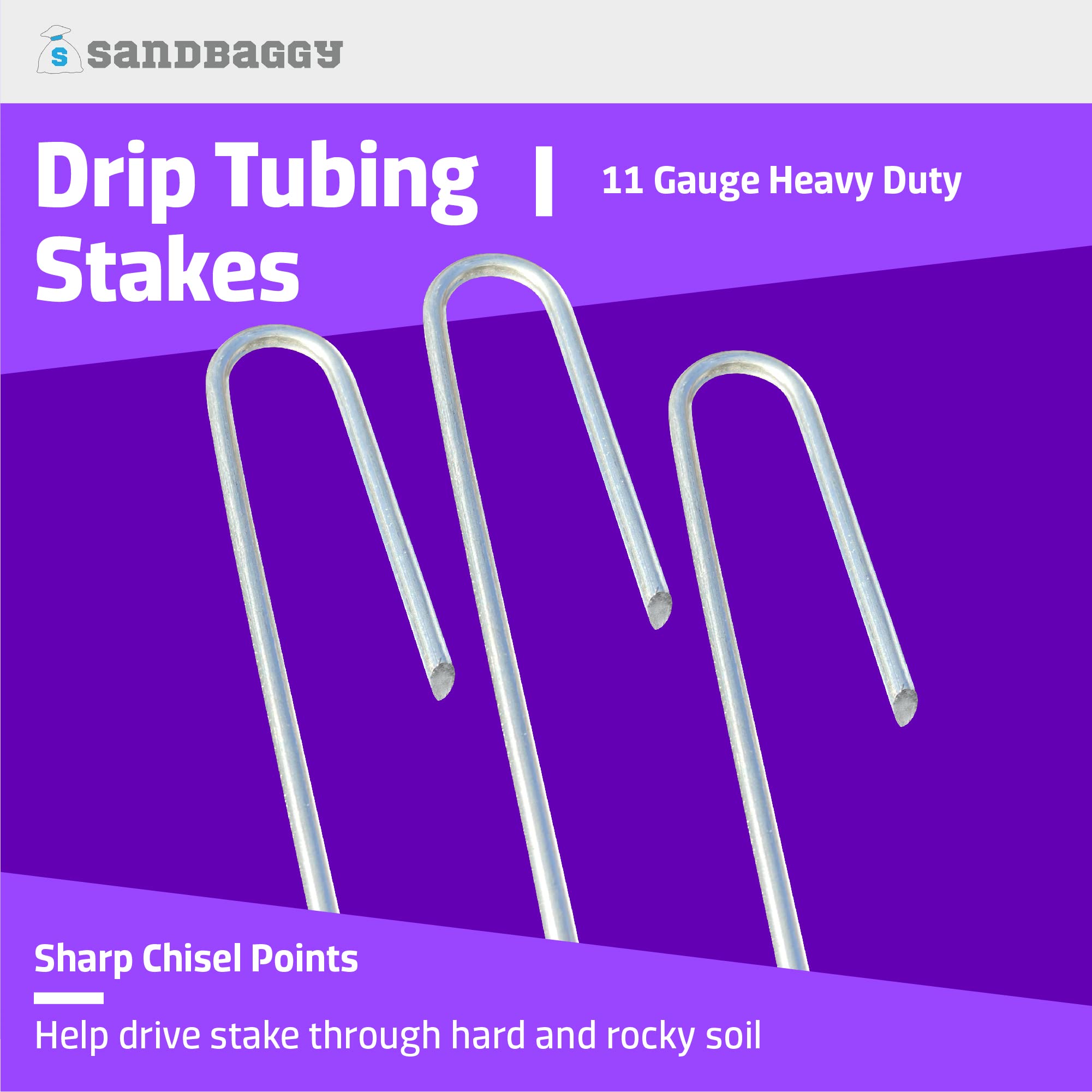 Sandbaggy single prong being pushed into soil, easier installation benefit