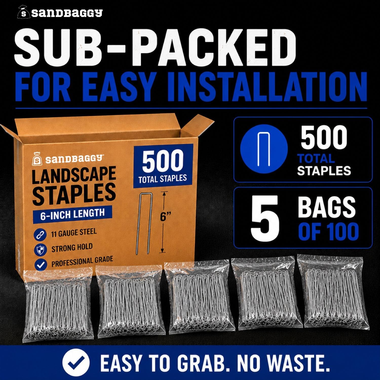 Sandbaggy staples with tools in a yard showing professional use benefit