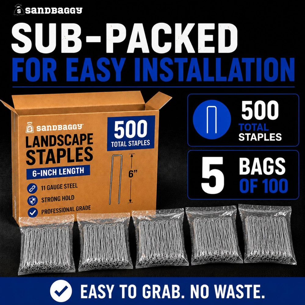 Sandbaggy staples with tools in a yard showing professional use benefit