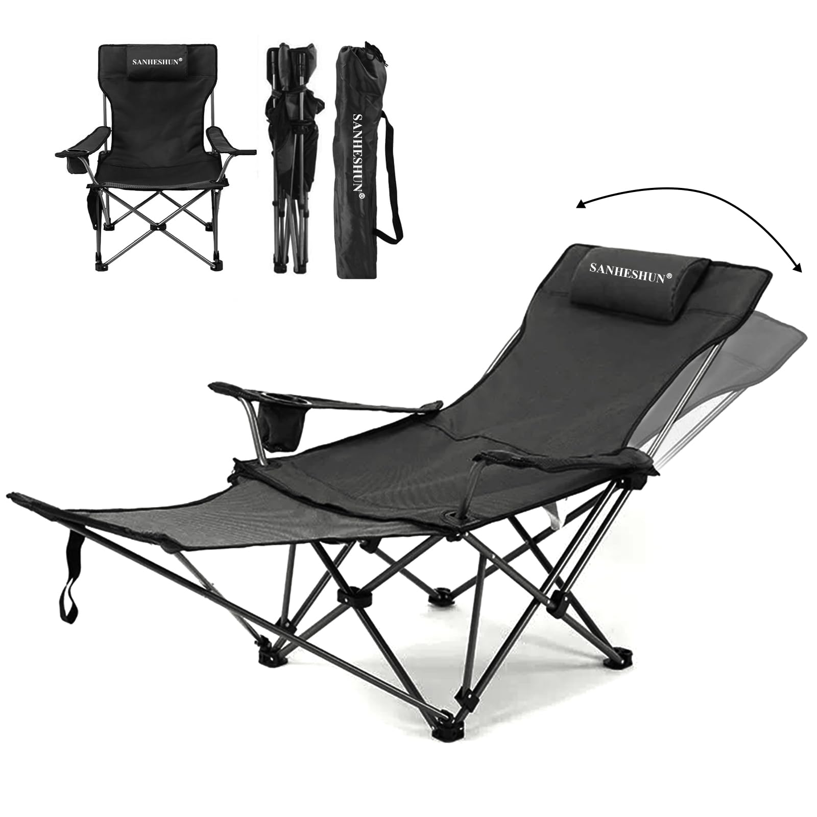 sanheshun front view showing chair folded open and stable seating benefit