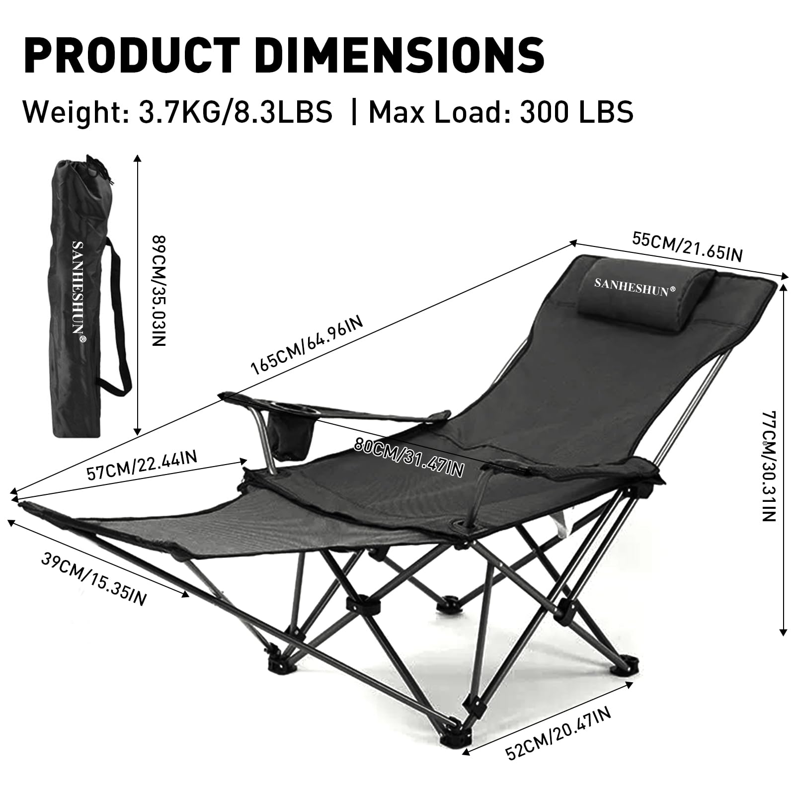 sanheshun side view with detachable footrest offering customizable leg support