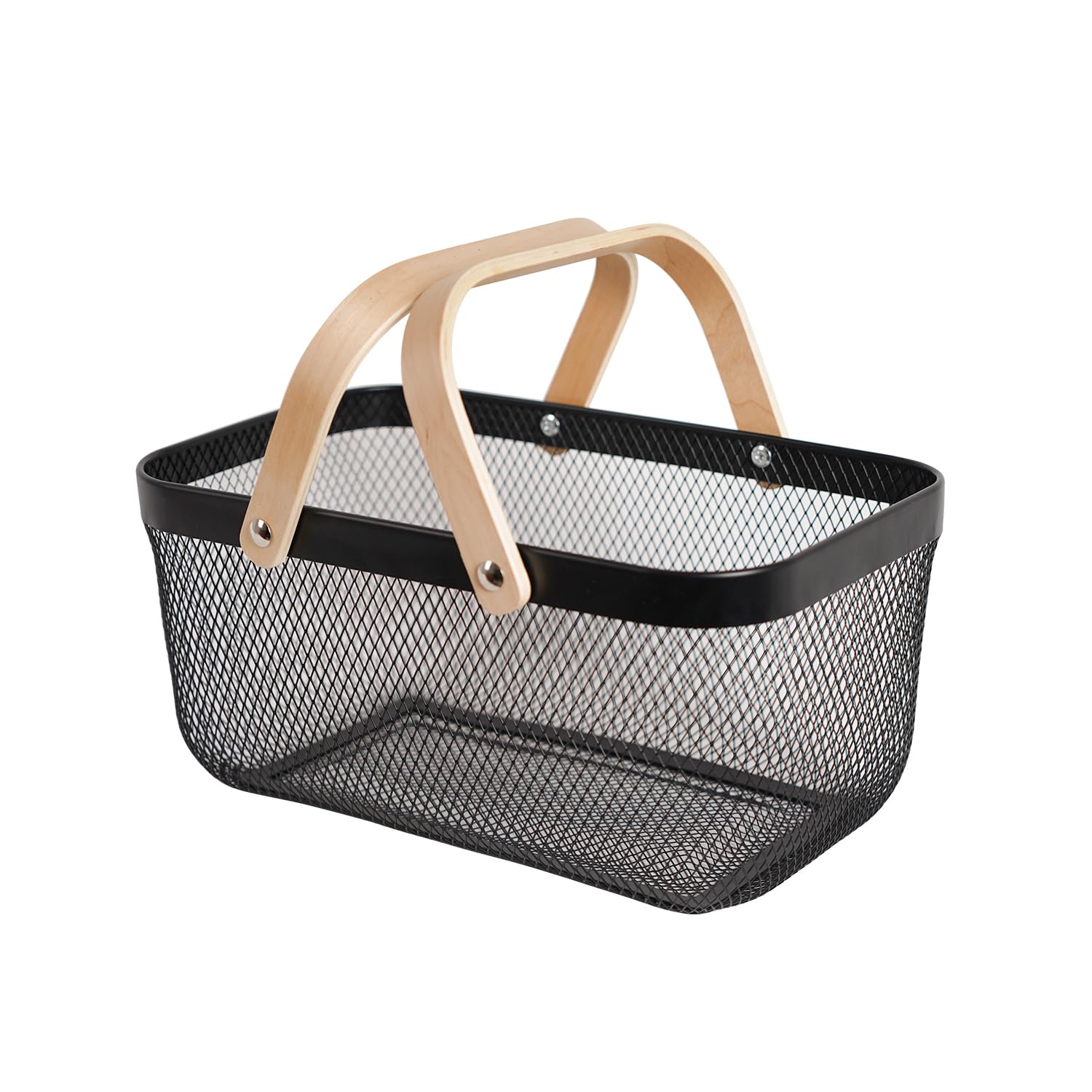 SANHSEHOME front view of metal mesh harvest basket showing shape and finish