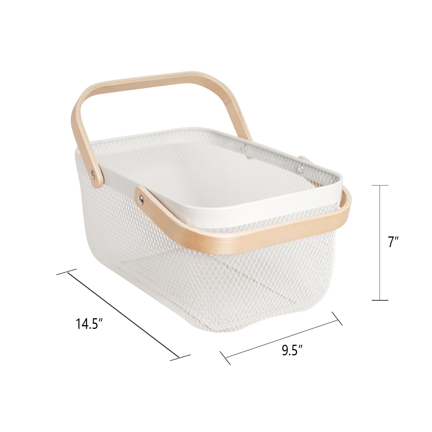 SANHSEHOME basket next to a hand for scale showing compact, lightweight portability