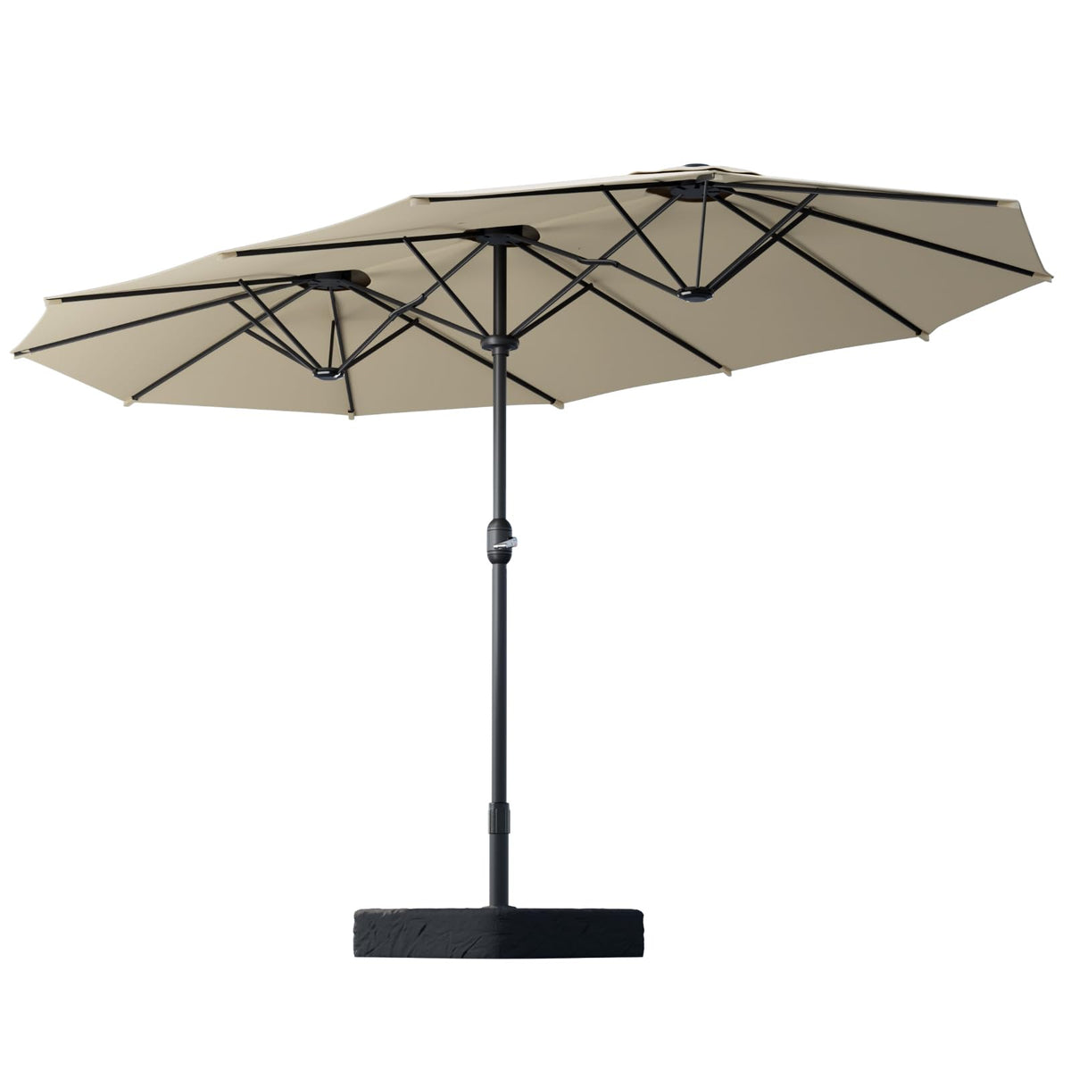Sannwsg front view of open 15ft umbrella showing full canopy and coverage benefit