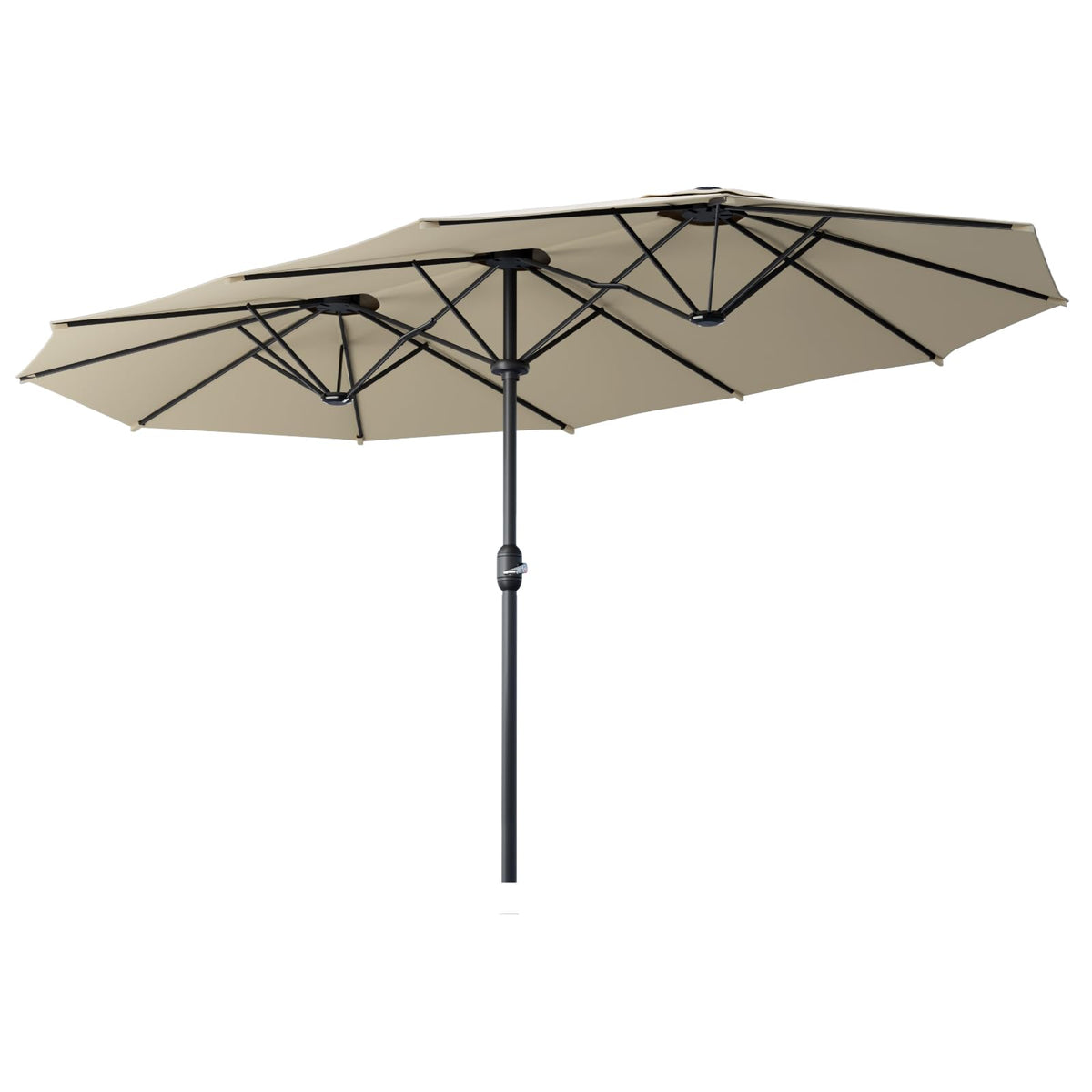 Sannwsg front view of 15ft umbrella showing broad shade and coverage benefit