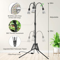 SANSI grow light next to ruler showing 35–64 inch adjustable height benefit