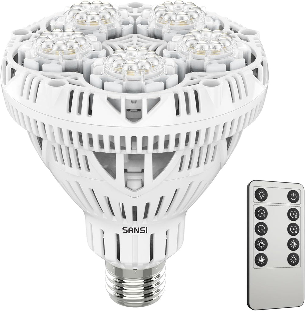 SANSI front view of the 30W grow bulb showing design and labeling benefit efficient installation