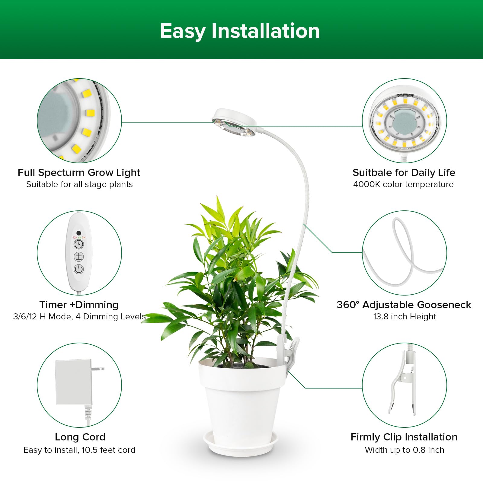 SANSI flexible gooseneck bent to direct light, precise positioning benefit