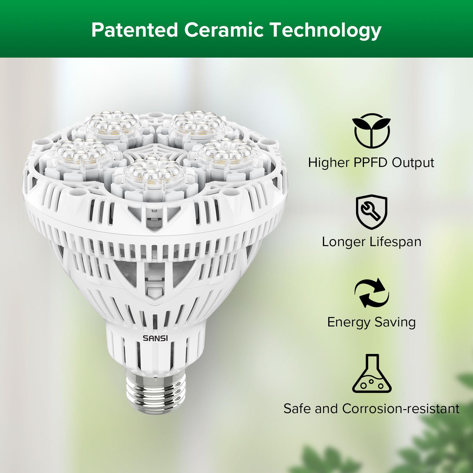 SANSI rotated light head illustrating directional control for canopy coverage