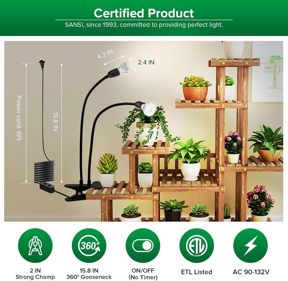 SANSI light on potted plants setup showcasing fuller foliage growth support