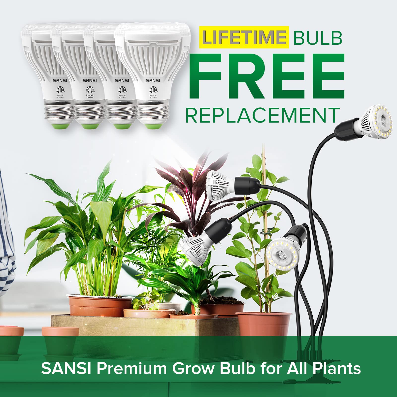 SANSI replaceable bulb detail demonstrating easy swap and reduced waste