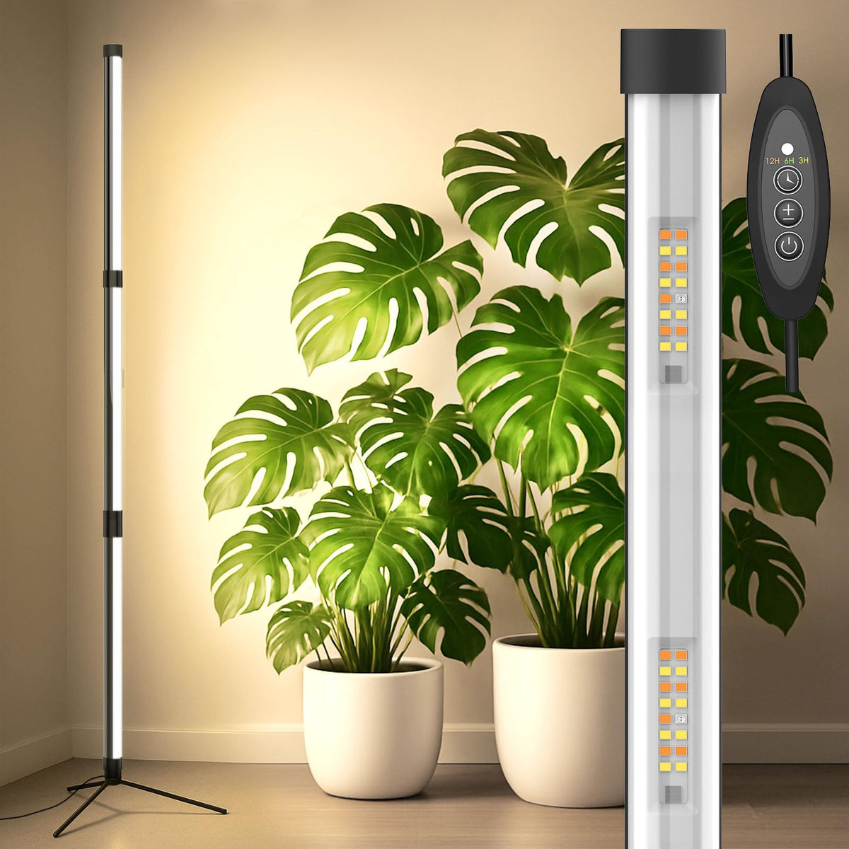 SANSI front view of T10 standing grow light showing slim profile and bright output
