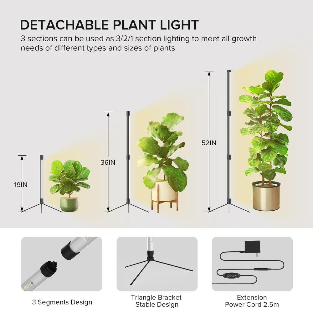 SANSI grow light showing three height positions for adaptable plant coverage