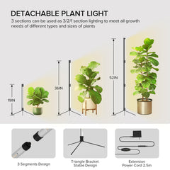 SANSI grow light showing three height positions for adaptable plant coverage