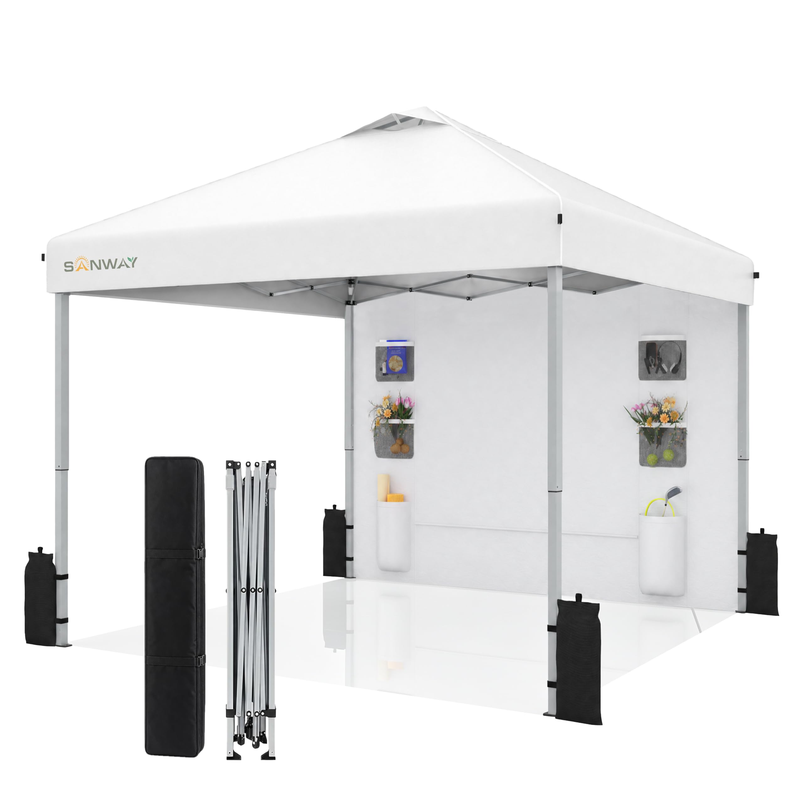 SANWAY front view of 10x10 canopy showing full coverage and professional shelter