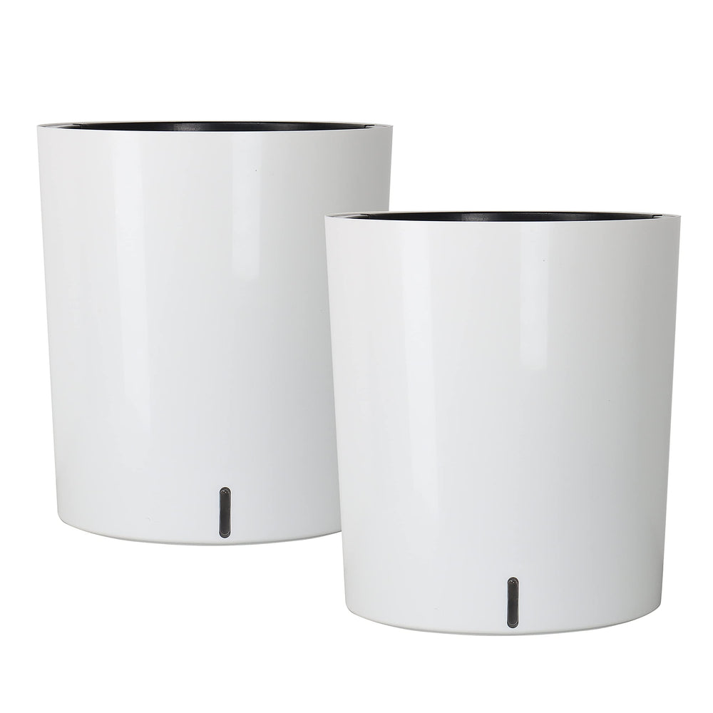 SAROSORA front view of white 2-pack large self-watering planters showing clean design and benefit of tidy indoor display
