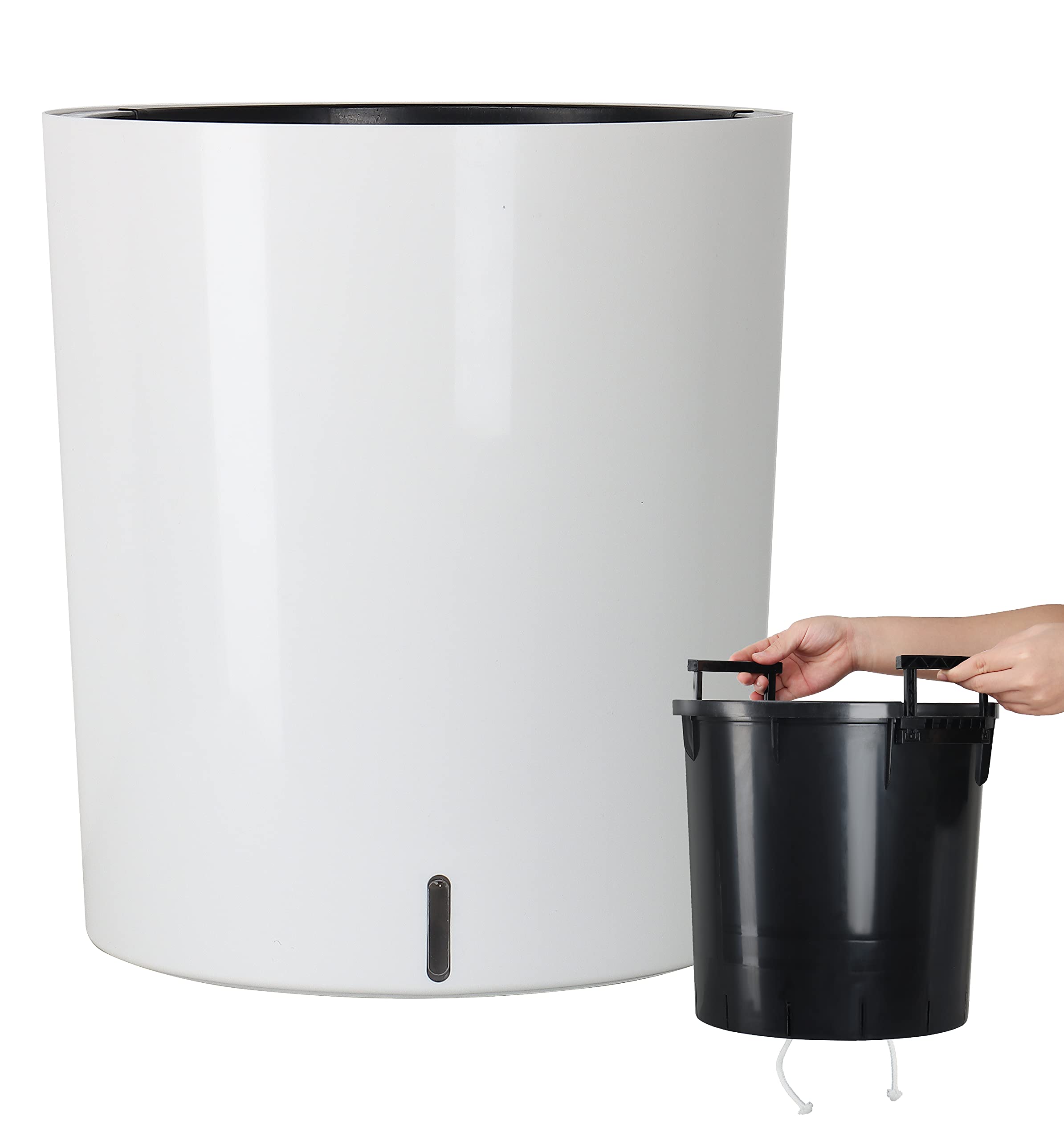 SAROSORA front view of large round self-watering planter showing sleek finish and shape