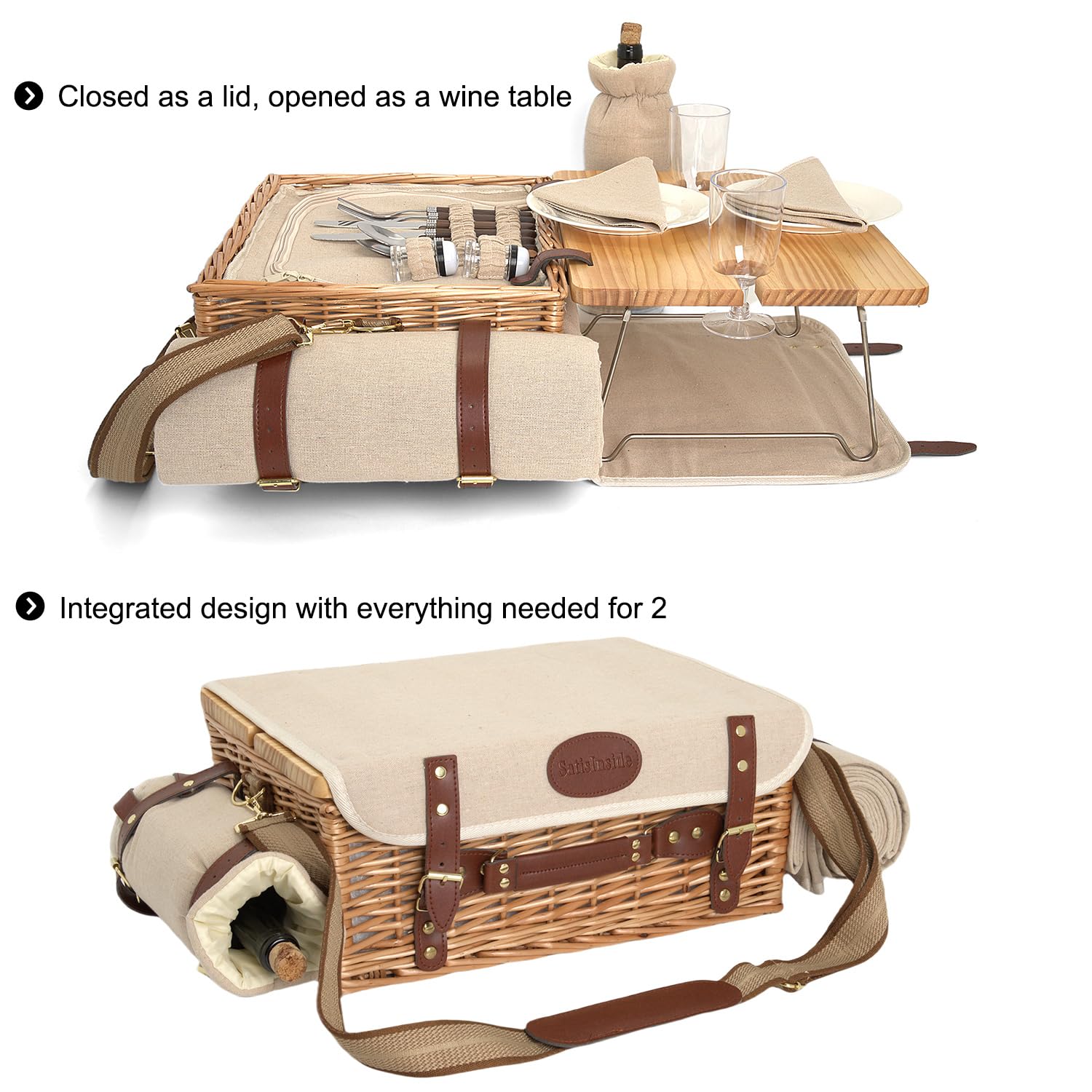 SatisInside waterproof blanket unfolded beside basket showing protection from damp ground