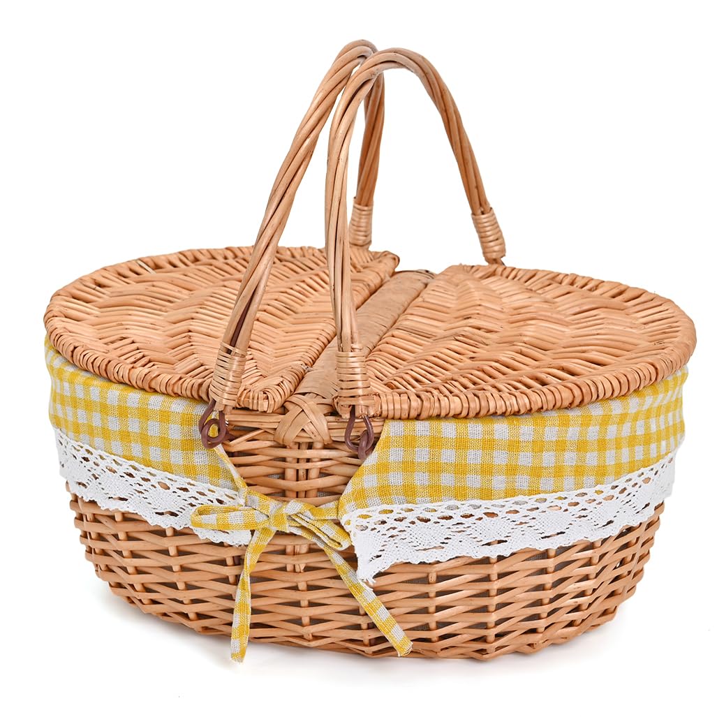 SatisInside front view of wicker picnic basket showing capacity and style