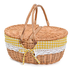 SatisInside front view of wicker picnic basket showing capacity and style
