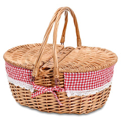 SatisInside front view of checkered wicker basket showing picnic-ready design and portability