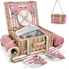SatisInside front view of wicker picnic basket showing elegant storage and portability