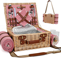 SatisInside front view of wicker basket showing complete picnic set benefit