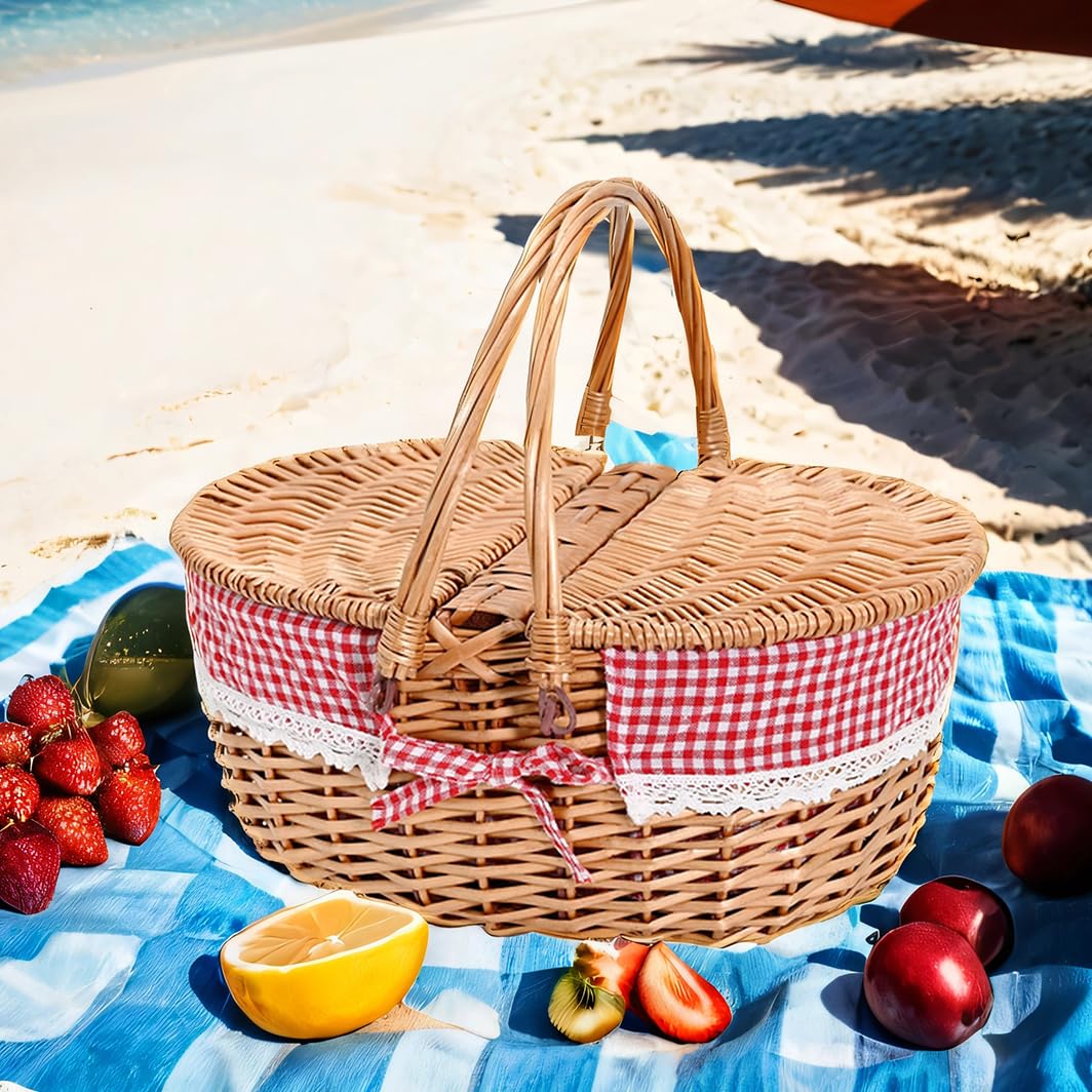 SatisInside basket in use at a park picnic showing organized, stylish outdoor dining